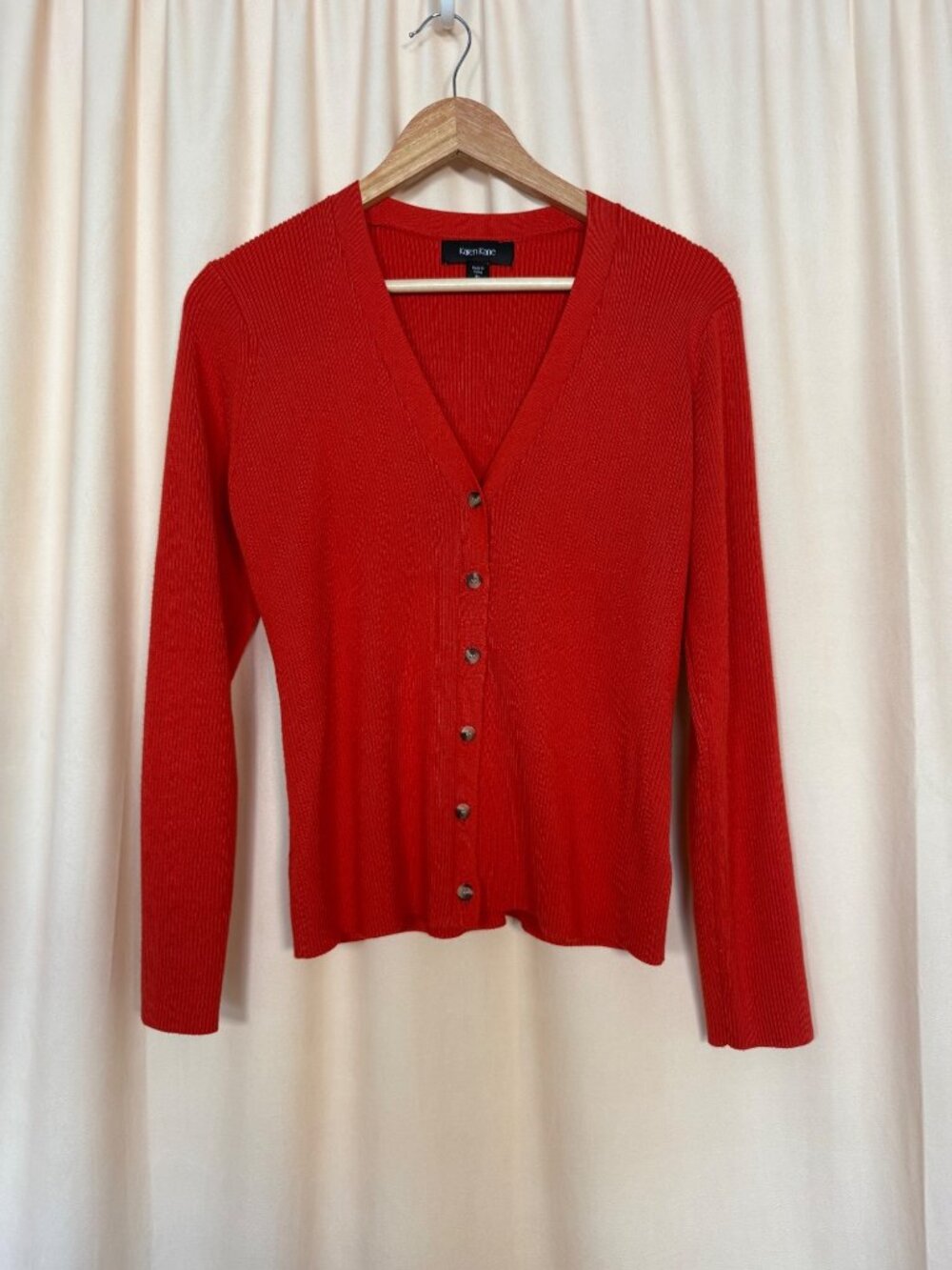 Karen Kane Womens Orange Ribbed Button-Down Cardigan Sweater V-Neck Size XL
